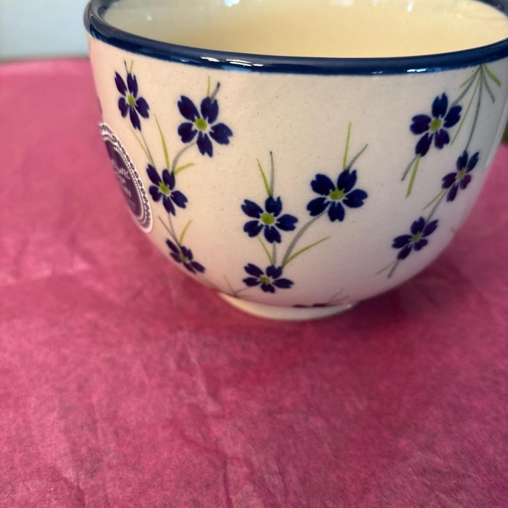 Boleslaweic Polish Pottery Large Mug Soup Latte Cup Spring Blossoms 23 oz - Picture 8 of 12